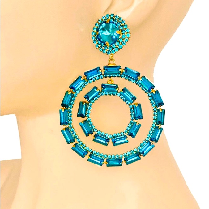 Light Blue Pageant Earrings Front Faced Hoops